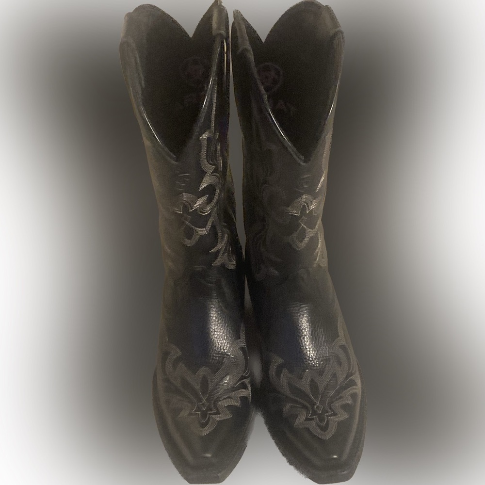 Ariat Black Western Embroidered Leather Heeled Cowboy Boots - Picture 4 of 15